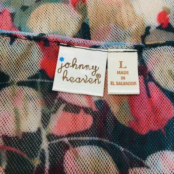 Vintage Y2K Johnny Heaven Mesh Top Sz L Fairy Floral Garden Flowy Stretchy - Picture 8 of 9